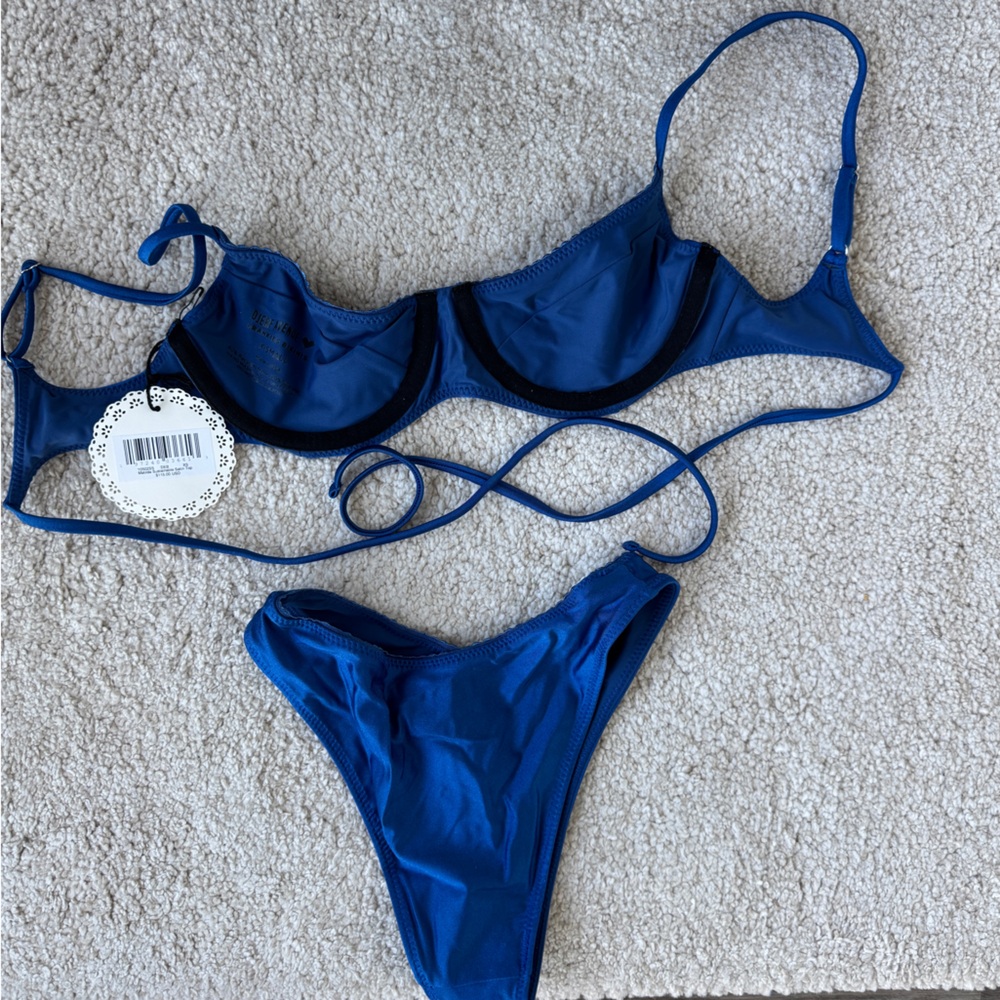 NWT Frankie’s Bikinis x Djerf Ave Deep Blue Bikini Set - Picture 3 of 4